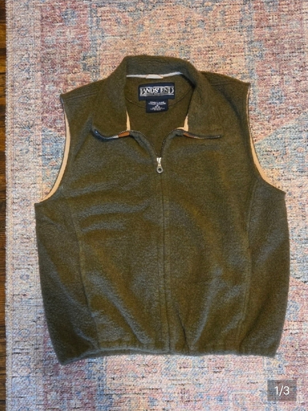 Lands' End Men's Olive Green Fleece Zip Vest